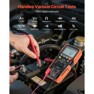 digital multimeter, 6000 count trms dc/ac voltmeter current tester, auto ranging multimeter for current voltage resistance capacitance temperature diodes continuity low impedance measurment