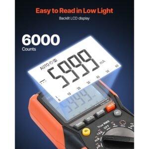 digital multimeter, 6000 count trms dc/ac voltmeter current tester, auto ranging multimeter for current voltage resistance capacitance temperature diodes continuity low impedance measurment