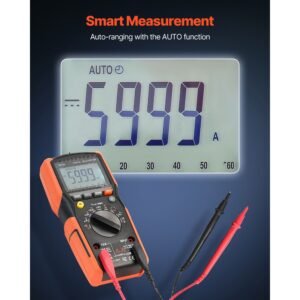 digital multimeter, 6000 count trms dc/ac voltmeter current tester, auto ranging multimeter for current voltage resistance capacitance temperature diodes continuity low impedance measurment