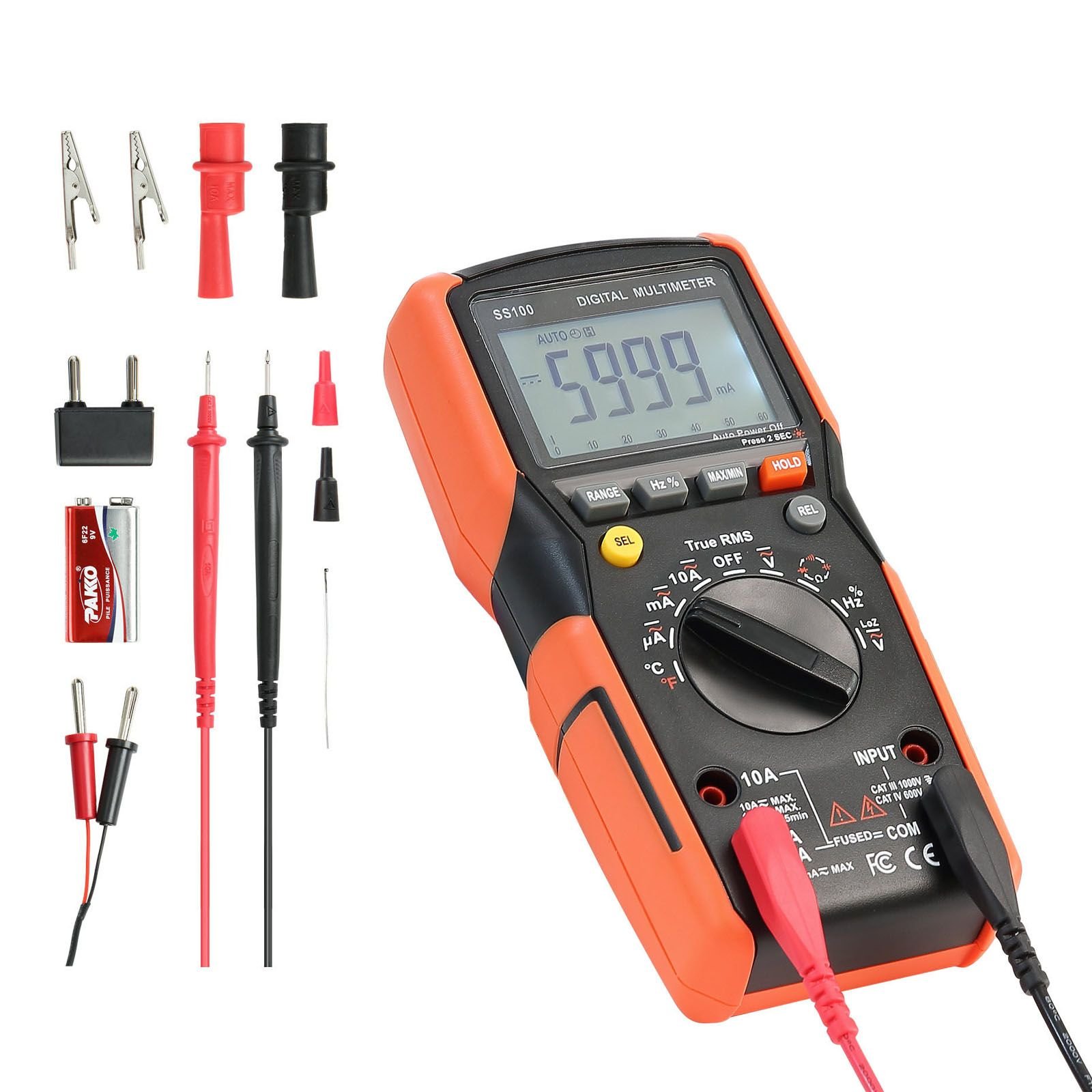 digital multimeter, 6000 count trms dc/ac voltmeter current tester, auto ranging multimeter for current voltage resistance capacitance temperature diodes continuity low impedance measurment