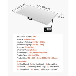 digital shipping scale, 0.1 lbs high accuracy, 660 lbs postal scale with lcd display, hold/tare function & ac/dc power supply, fit for packages, postage, luggage, battery & adapter included