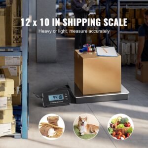 digital shipping scale, 440 lbs x 1.7 oz. heavy duty postal scale with timer, tare function, hd lcd screen portable package scale for luggage, home, post office, ac/dc powered, fcc listed