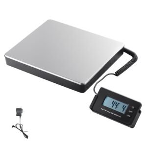 digital shipping scale, 440 lbs x 1.7 oz. heavy duty postal scale with timer, tare function, hd lcd screen portable package scale for luggage, home, post office, ac/dc powered, fcc listed