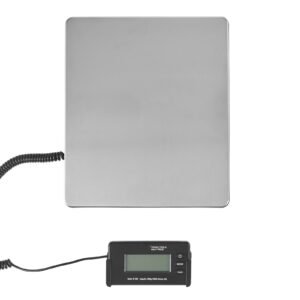 digital shipping scale, 440 lbs x 1.7 oz. heavy duty postal scale with timer, tare function, hd lcd screen portable package scale for luggage, home, post office, ac/dc powered, fcc listed