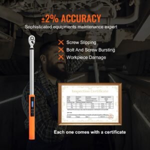 digital torque wrench, 1/2" drive electronic torque wrench, torque wrench kit 25 250ft.lb/34 340n.m torque range accurate to ±2%, 3 mode adjustable torque wrench set with led buzzer calibration