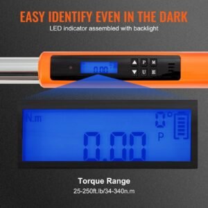 digital torque wrench, 1/2" drive electronic torque wrench, torque wrench kit 25 250ft.lb/34 340n.m torque range accurate to ±2%, 3 mode adjustable torque wrench set with led buzzer calibration