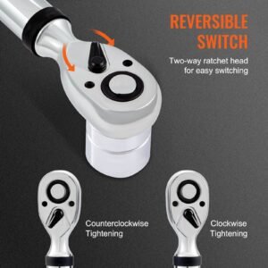 digital torque wrench, 1/2" drive electronic torque wrench, torque wrench kit 25 250ft.lb/34 340n.m torque range accurate to ±2%, 3 mode adjustable torque wrench set with led buzzer calibration