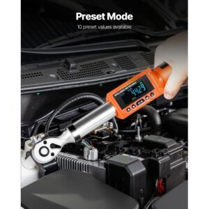 digital torque wrench, 3/8 inch drive, 0 99.57 lbf ft / 0 135 n.m, 72 tooth, ±2% high accuracy electronic torque wrench with preset value, buzzer and led notification, for automotive motorcycle