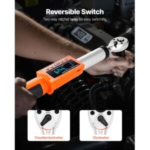 digital torque wrench, 3/8 inch drive, 0 99.57 lbf ft / 0 135 n.m, 72 tooth, ±2% high accuracy electronic torque wrench with preset value, buzzer and led notification, for automotive motorcycle