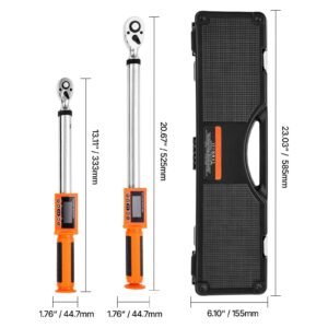 digital torque wrench set, 2 pieces, 1/2, 3/8 inch drive, 72 tooth, ±2% high accuracy electronic torque wrench with preset value, buzzer and led notification, for automotive motorcycle