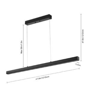 dimmable linear pendant light, 20w, 47 in led linear light fixture chandelier with acrylic lampshade 3000k / 4000k / 6500k color temperature adjustable height, for dining room kitchen island