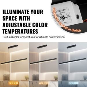 dimmable linear pendant light, 20w, 47 in led linear light fixture chandelier with acrylic lampshade 3000k / 4000k / 6500k color temperature adjustable height, for dining room kitchen island