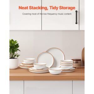 dinnerware set, service for 6 (18 pcs), round plates and bowls sets, scratch resistant ceramic dinner ware, dishwasher and microwave suitable kitchen dish, for dessert salad soup pasta, white
