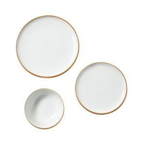 dinnerware set, service for 6 (18 pcs), round plates and bowls sets, scratch resistant ceramic dinner ware, dishwasher and microwave suitable kitchen dish, for dessert salad soup pasta, white