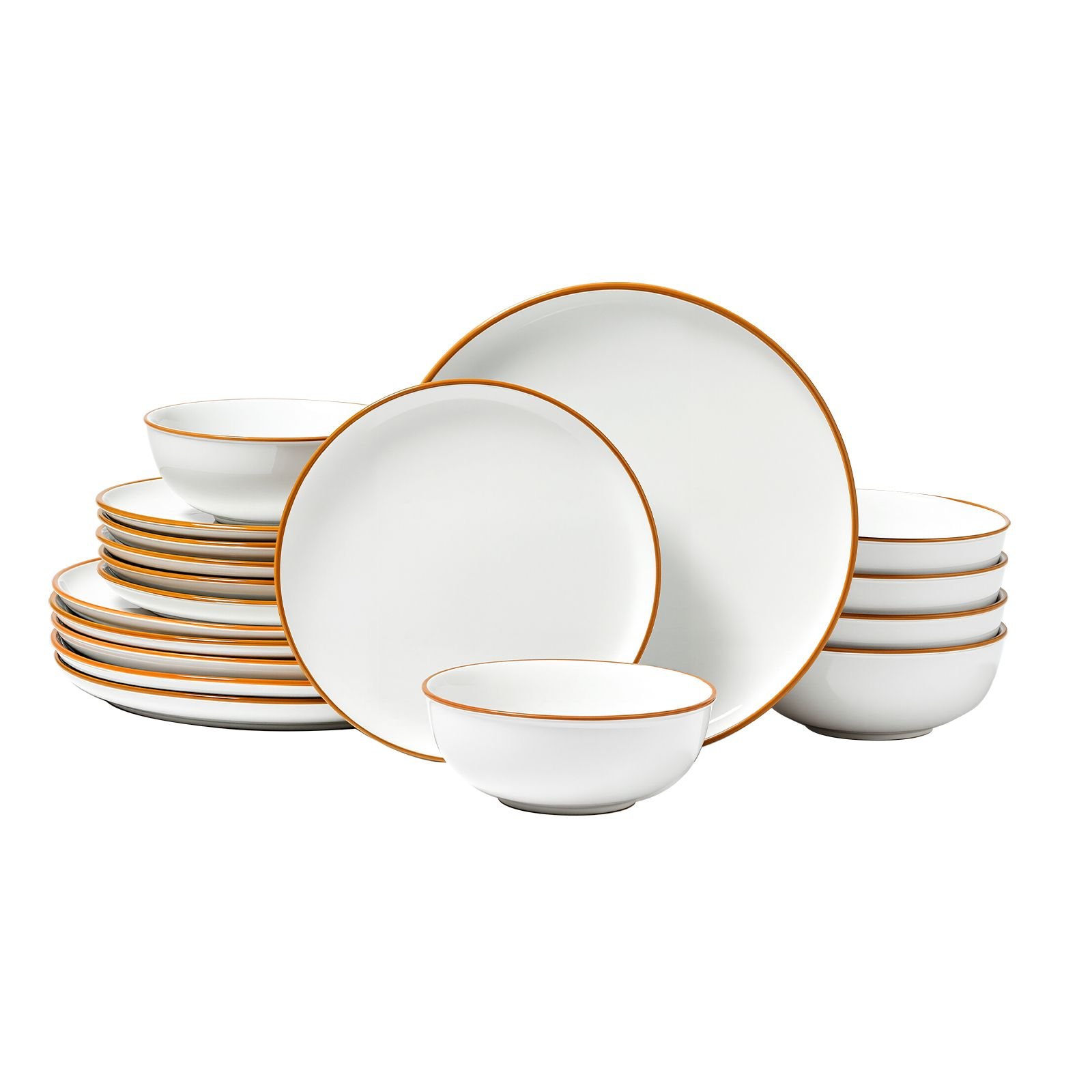 dinnerware set, service for 6 (18 pcs), round plates and bowls sets, scratch resistant ceramic dinner ware, dishwasher and microwave suitable kitchen dish, for dessert salad soup pasta, white