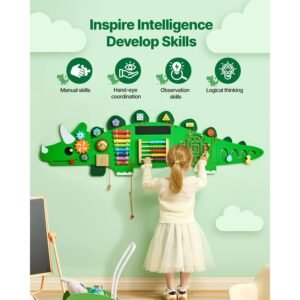 dinosaur activity wall busy board panels, 11 activities, montessori sensory wall toy for kids 3 12 years, montessori learning activity center, ideal for toddler playroom nursery classroom