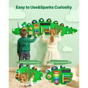dinosaur activity wall busy board panels, 11 activities, montessori sensory wall toy for kids 3 12 years, montessori learning activity center, ideal for toddler playroom nursery classroom