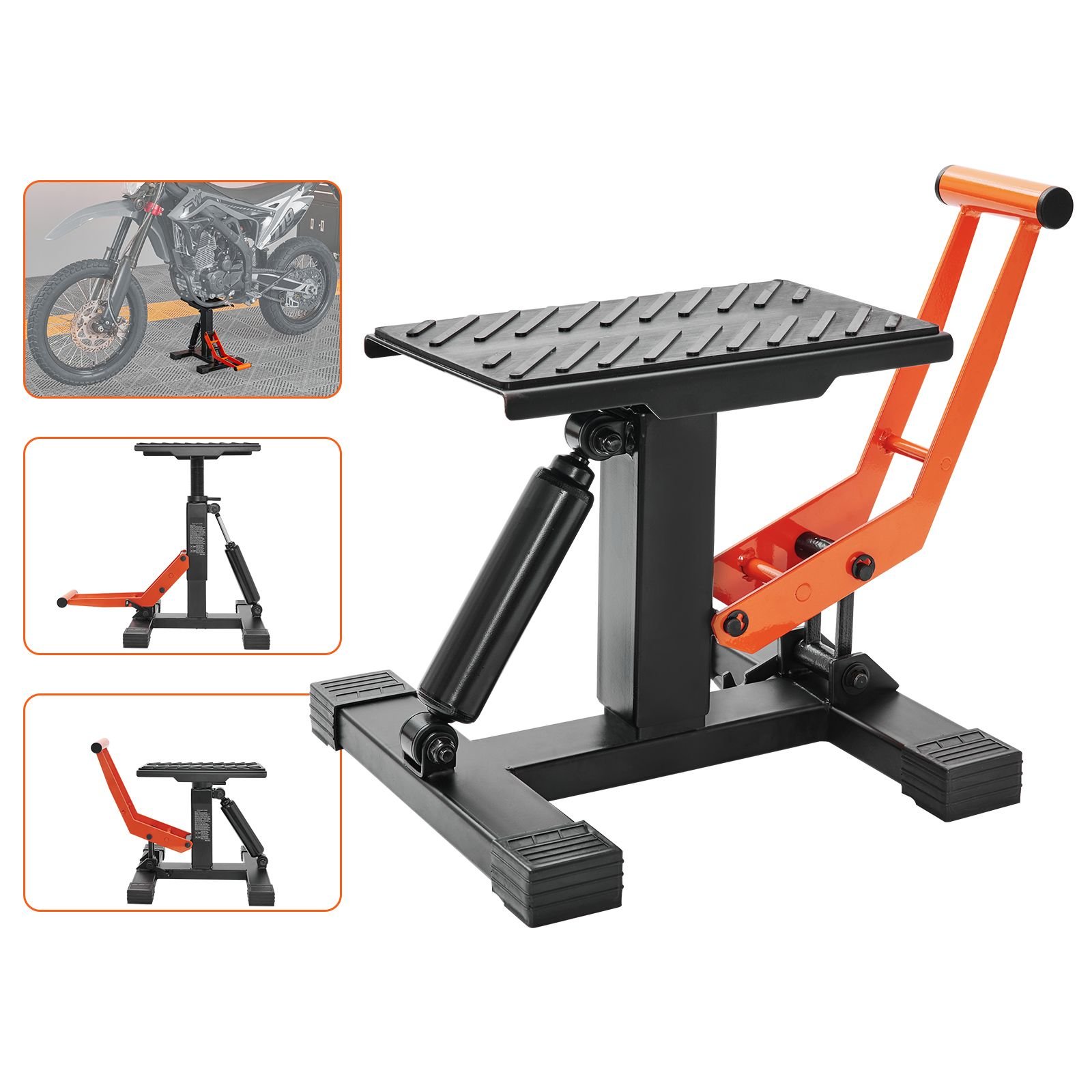 dirt bike lift stand, motorcycle jack lift stand 440 lbs capacity and hydraulic lift operation, adjustable height hoist table, for dirt pit bike repair, maintenance, dirt bike accessories