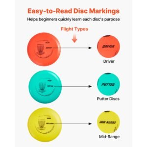 disc golf set, 12 pcs flying discs for beginners, disc golf starter set, with putter, mid range, driver, including mini marker, portable backpack, for outdoor backyard, lawn, beach, and park