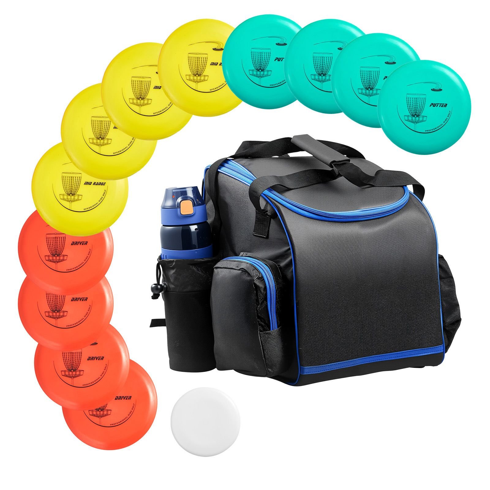 disc golf set, 12 pcs flying discs for beginners, disc golf starter set, with putter, mid range, driver, including mini marker, portable backpack, for outdoor backyard, lawn, beach, and park