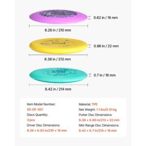 disc golf set, 3 pack disc golf starter set, beginners flying discs for full body strength training, with putter, mid range, driver, pdga approved, for outdoor backyard, lawn, beach, and park