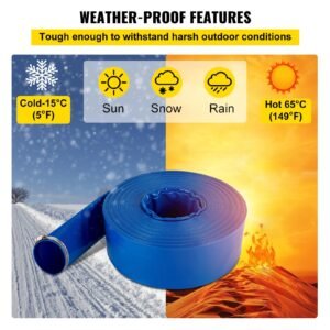 discharge hose, 1 1/2" x 100', pvc fabric lay flat hose, heavy duty backwash drain hose with clamps, weather proof & burst proof, ideal for swimming pool & water transfer, blue