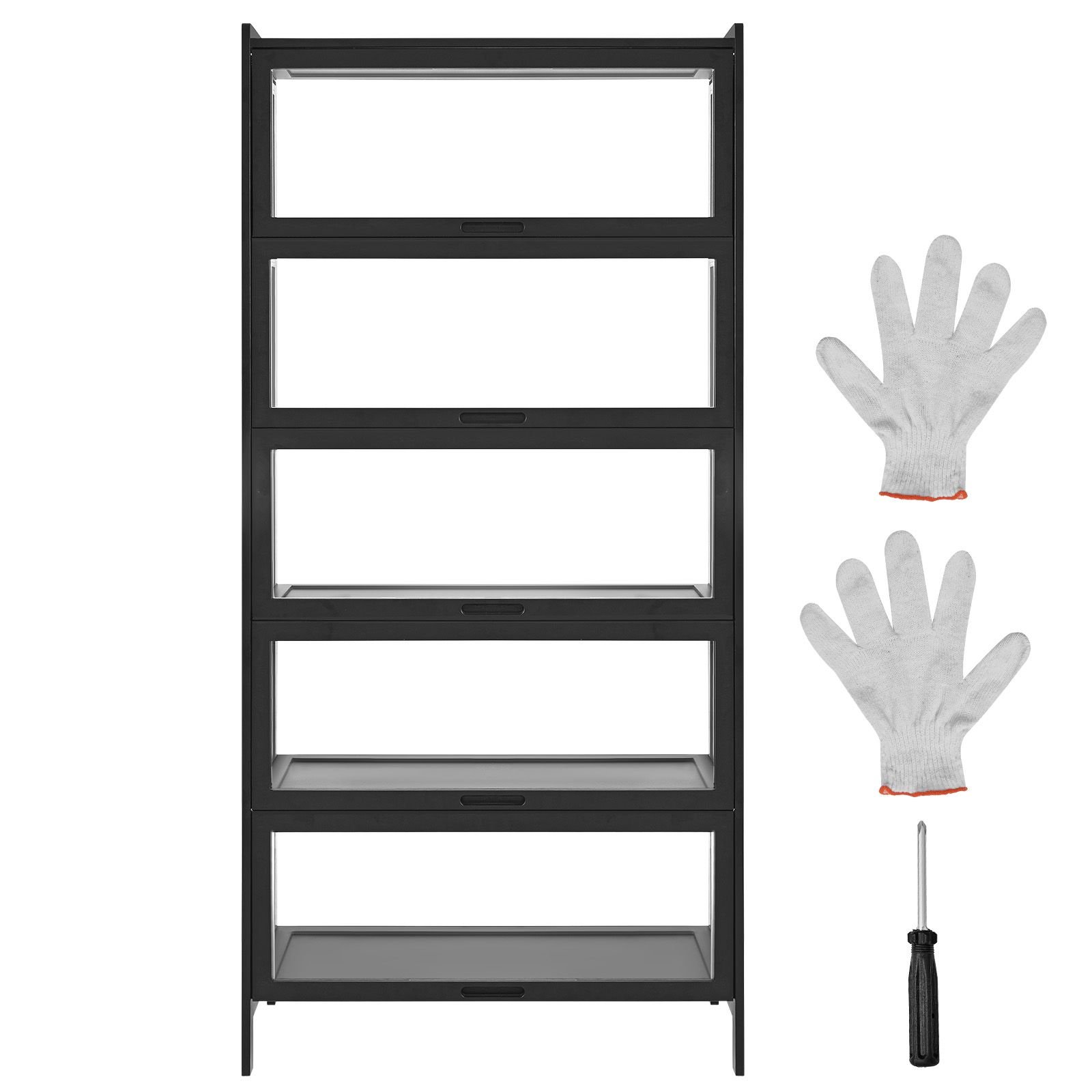 display cabinet with acrylic doors, 68 in tall 5 tier curio cabinet, natural wooden fame, collectibles toy organizers rack & display case, bookshelf for home, office, playroom, living room