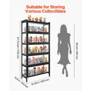 display cabinet with acrylic doors, 68 in tall 5 tier curio cabinet, natural wooden fame, collectibles toy organizers rack & display case, bookshelf for home, office, playroom, living room