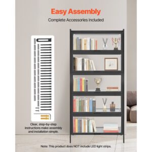 display cabinet with acrylic doors, 68 in tall 5 tier curio cabinet, natural wooden fame, collectibles toy organizers rack & display case, bookshelf for home, office, playroom, living room