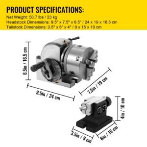 dividing head bs 0 5inch 3 jaw chuck dividing head set precision semi universal dividing head for milling machine rotary table tailstock milling set (5 inch chuck)