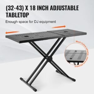 dj table stand, (32" 43") x 18" portable dj laptop and controller stand, lightweight dj desk dj booth adjustable height dj stand, foldable double x keyboard stand & tabletop, audio mixer stand