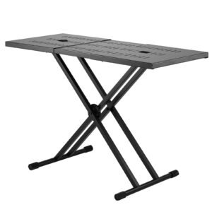 DJ Table Stand, (32"-43") x 18" Portable DJ Laptop and Controller Stand, Lightweight DJ Desk DJ Booth Adjustable Height DJ Stand, Foldable Double-X Keyboard Stand & Tabletop, Audio Mixer Stand