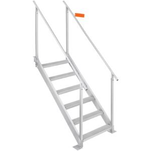 dock ladder, 43'' 51'' adjustable height, 500 lbs load capacity, aluminum alloy 6 steps pontoon boat ladder with dual handrails & nonslip mat, ideal for ship/lake/pool/marine boarding