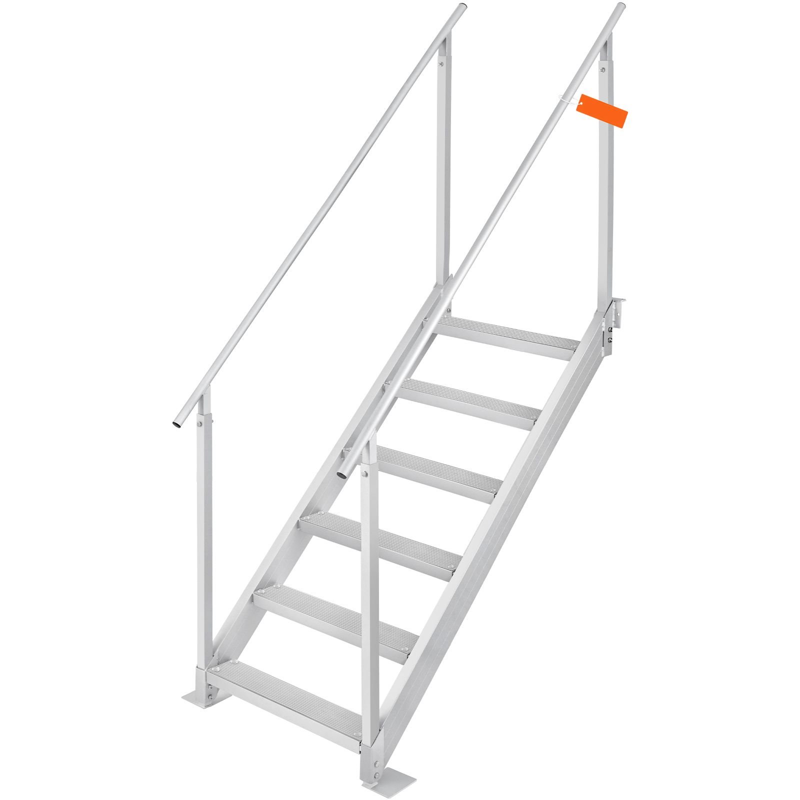 dock ladder, 43'' 51'' adjustable height, 500 lbs load capacity, aluminum alloy 6 steps pontoon boat ladder with dual handrails & nonslip mat, ideal for ship/lake/pool/marine boarding