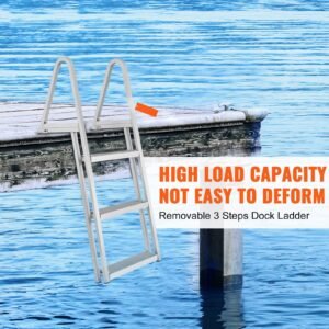 Dock Ladder, Removable 3 Steps, 350 lbs Load Capacity, Aluminum Alloy Pontoon Boat Ladder with 4'' Wide Step & Nonslip Mat, Easy to Install for Ship/Lake/Pool/Marine Boarding