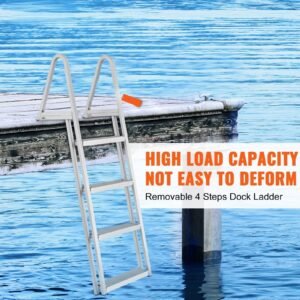 dock ladder, removable 4 steps, 350 lbs load capacity, aluminum alloy pontoon boat ladder with 4'' wide step & nonslip mat, easy to install for ship/lake/pool/marine boarding