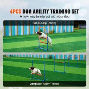 dog agility training equipment, 4 pcs set adjustable high hurdles and jump ring, puppy obstacle course jump starter kit with poles storage bag for backyard, indoor, outdoor