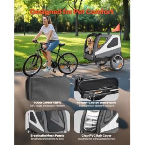 dog bike trailer, supports up to 100 lbs, 2 in 1 pet stroller cart bicycle carrier for small & large dogs, easy folding frame with quick release wheel, universal bicycle coupler, internal leash