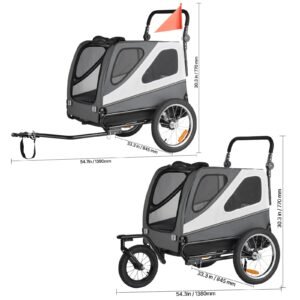 dog bike trailer, supports up to 100 lbs, 2 in 1 pet stroller cart bicycle carrier for small & large dogs, easy folding frame with quick release wheel, universal bicycle coupler, internal leash