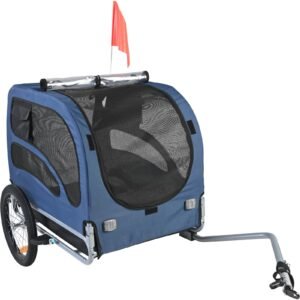Dog Bike Trailer, Supports up to 100 lbs, Pet Cart Bicycle Carrier, Easy Folding Frame with Quick Release Wheels, Universal Bicycle Coupler, Reflectors, Flag, Collapsible to Store, Blue/Black