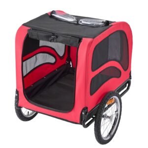 dog bike trailer, supports up to 100 lbs, pet cart bicycle carrier for small & large dogs, easy folding frame with quick release wheel, universal bicycle coupler, reflector, flag, internal leash