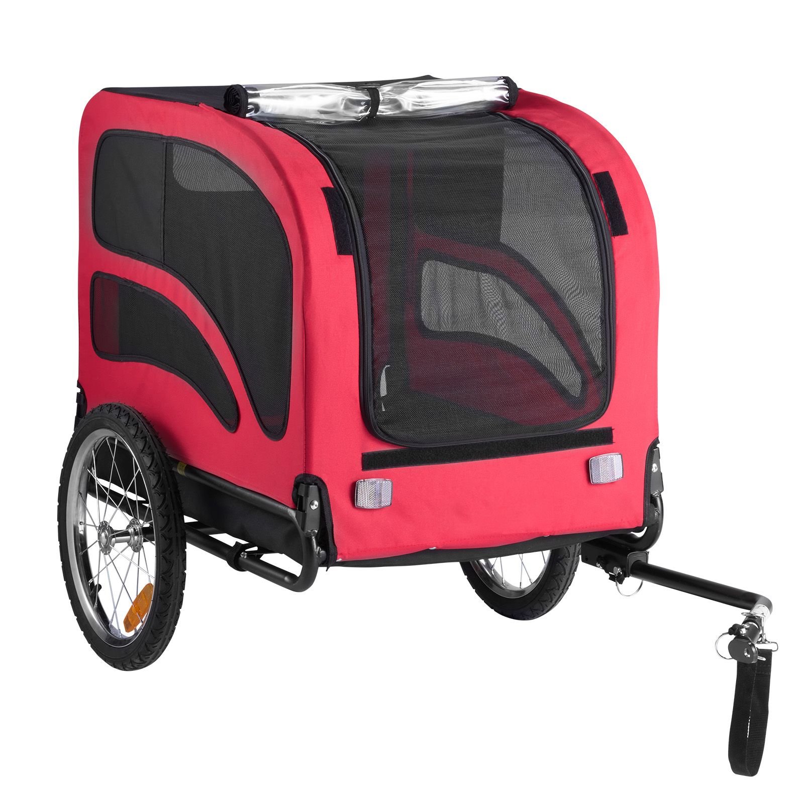 dog bike trailer, supports up to 100 lbs, pet cart bicycle carrier for small & large dogs, easy folding frame with quick release wheel, universal bicycle coupler, reflector, flag, internal leash