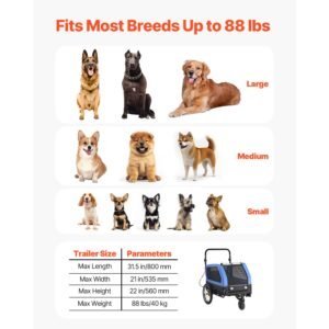 dog bike trailer, supports up to 88 lbs, 2 in 1 pet stroller cart bicycle carrier for small & large dogs, easy folding frame with quick release wheel, universal bicycle coupler, internal leash