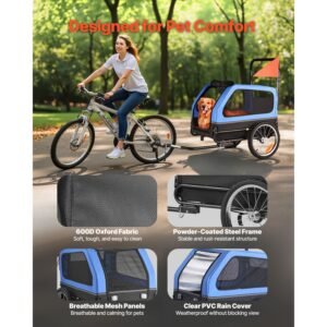 dog bike trailer, supports up to 88 lbs, 2 in 1 pet stroller cart bicycle carrier for small & large dogs, easy folding frame with quick release wheel, universal bicycle coupler, internal leash