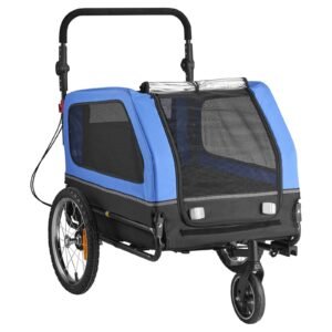 Dog Bike Trailer, Supports up to 88 lbs, 2-in-1 Pet Stroller Cart Bicycle Carrier for Small & Large Dogs, Easy Folding Frame with Quick Release Wheel, Universal Bicycle Coupler, Internal Leash