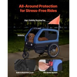 dog bike trailer, supports up to 88 lbs, 2 in 1 pet stroller cart bicycle carrier for small & large dogs, easy folding frame with quick release wheel, universal bicycle coupler, internal leash