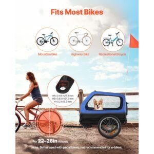 dog bike trailer, supports up to 88 lbs, pet cart bicycle carrier for small & large dogs, easy folding frame with quick release wheel, universal bicycle coupler, reflector, flag, internal leash