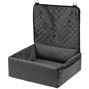 dog car seat, dog booster seat for car with a storage pocket, clip on safety leash, sponge and pp cotton filling, dog car bed for small & medium dog up to 40lbs, black