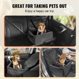 dog car seat, dog booster seat for car with a storage pocket, clip on safety leash, sponge and pp cotton filling, dog car bed for small & medium dog up to 40lbs, black
