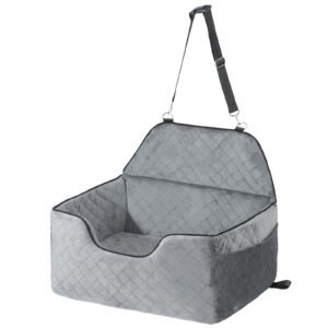 Dog Car Seat, Dog Booster Seat for Car with A Storage Pocket, Pet Car Seat with Clip-On Safety Leash, Sponge Filling, Dog Car Bed for Medium & Large Dog up to 55 lbs, Gray